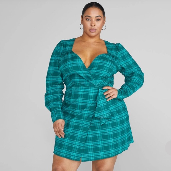 Fashion to Figure Dresses & Skirts - Fashion to Figure Teal Plaid Long Sleeve Dress Size 1 1X
